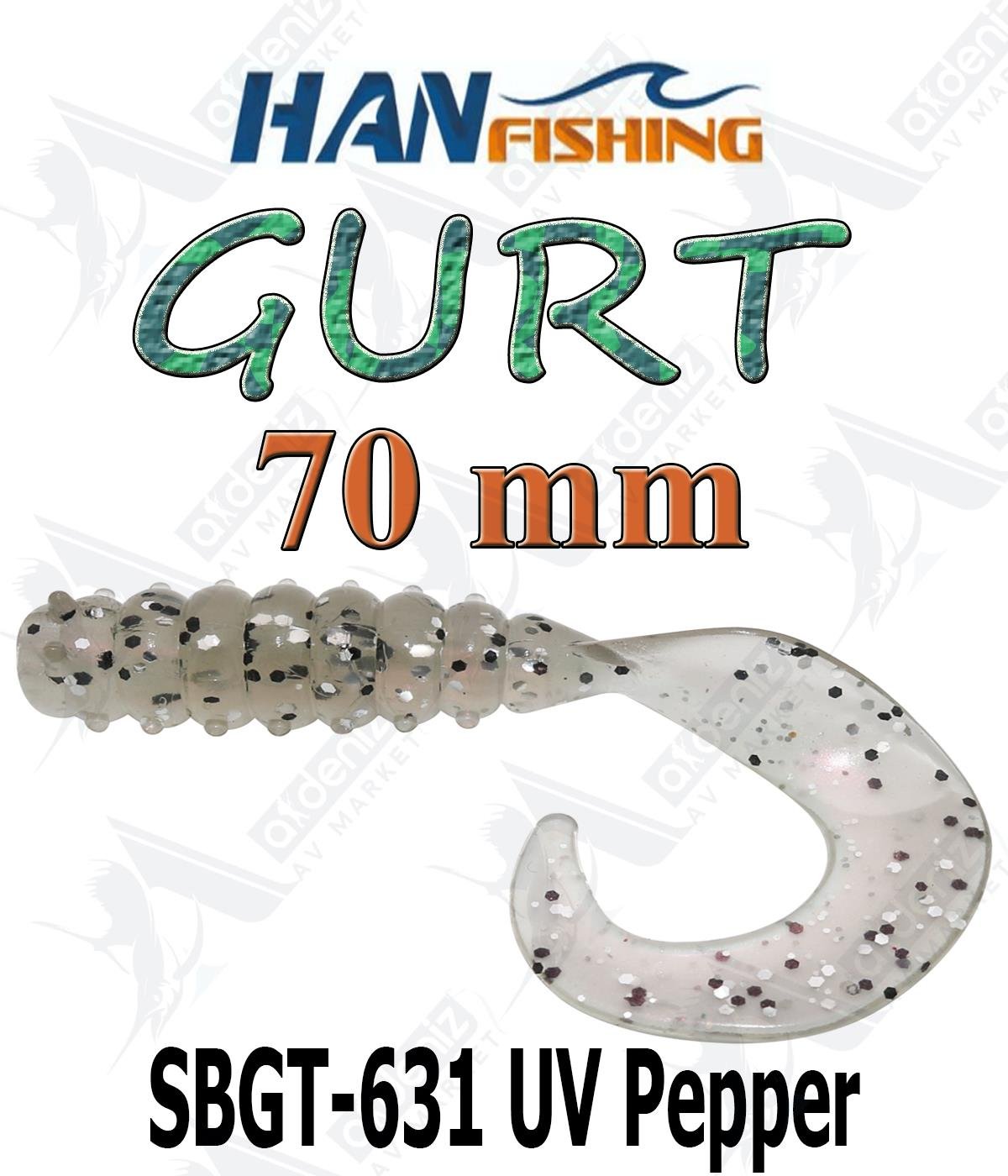 Hanfish Gurt 70 mm Orak Kuyruk Lrf-Spin Silikon Kurt 8' li Paket #SBGT-631 UV PepperHAN FİSHİNG