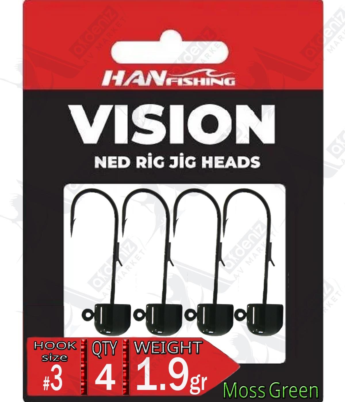 Hanfish Jighead Vision Ned Rig Green MJG-3-1,9 Hook Size:3 Weight:1.9 Gr (5 Pcs)HAN FİSHİNG