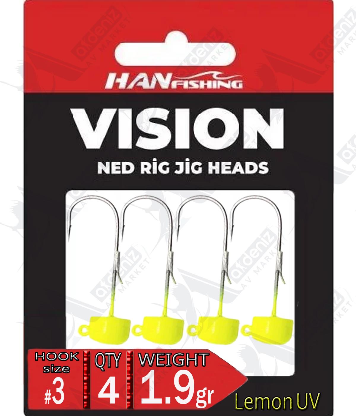 Hanfish Jighead Vision Ned Rig Lemon UV LMJ-3-1,9 Hook Size:3 Weight:1.9 Gr (4 Pcs)HAN FİSHİNG