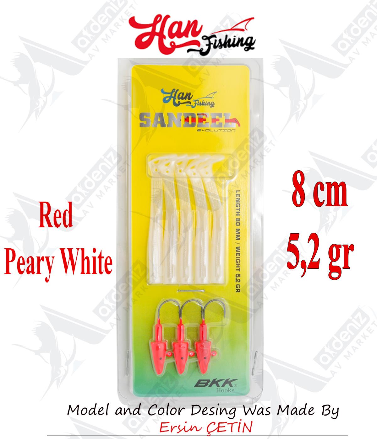 Hanfish Sandeel Silikon 80 mm #SL-802 Red Peary WhiteHAN FİSHİNG