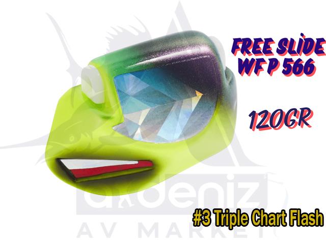 Hayabusa P 566 Tai Rubber Free Slide WF Head 120gr Jig Suni Yem #3 Triple Chart FlashHAYABUSA
