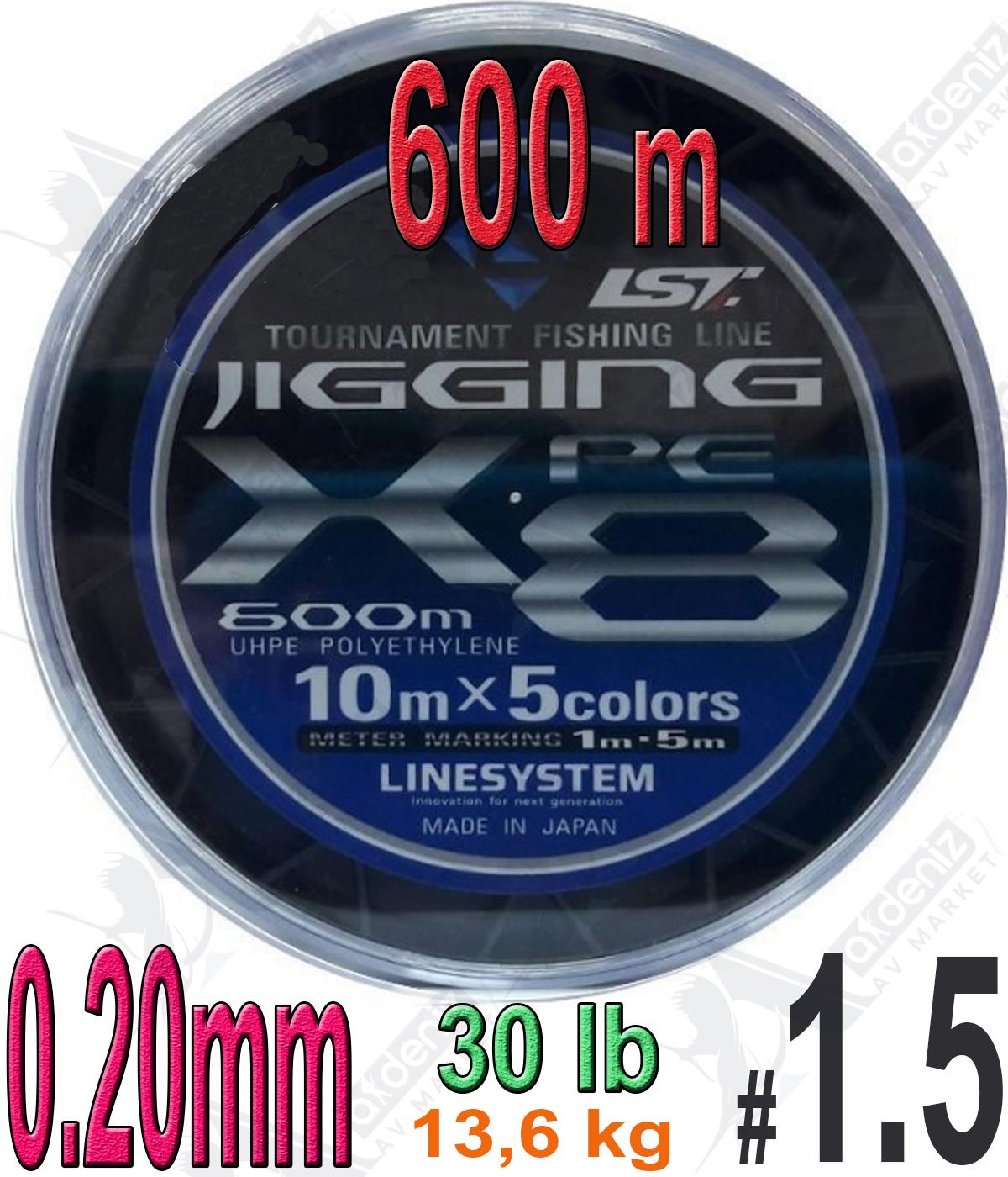 Linesystem Jigging X8 İp Misina PE 1.5 0.20MM 30LB/13,6KG 600MT Multicolor.LİNESYSTEM