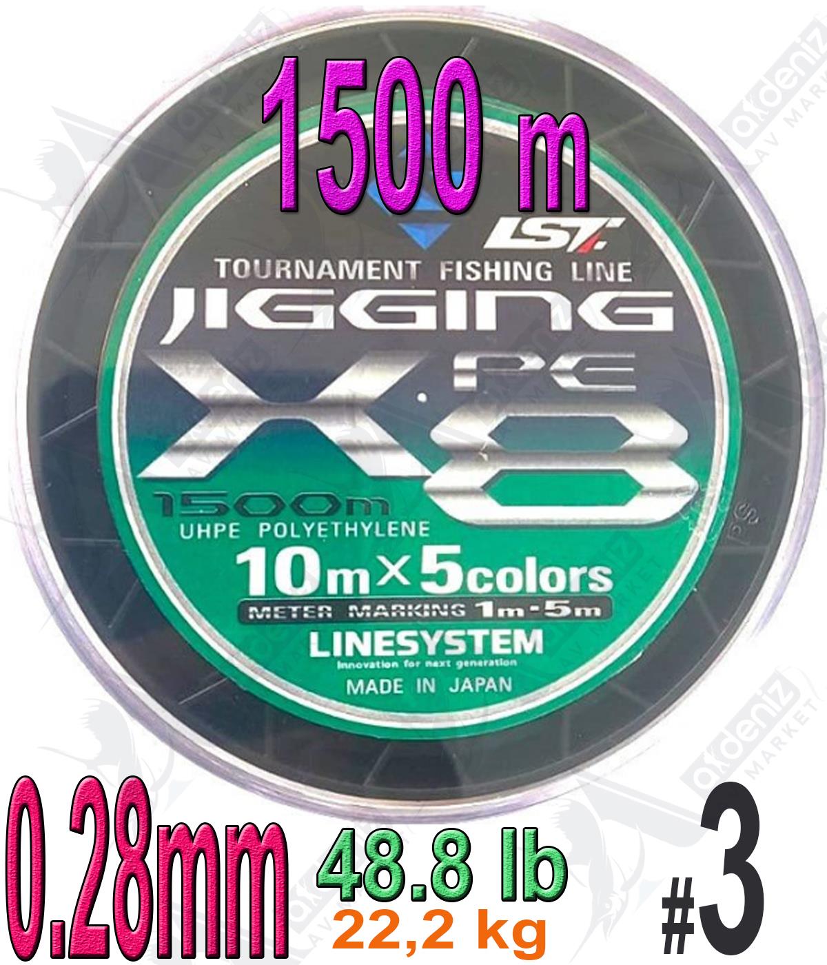 Linesystem Jigging X8 İp Misina PE 3 0.28MM 50LB/23KG 1500MT Multicolor.LİNESYSTEM