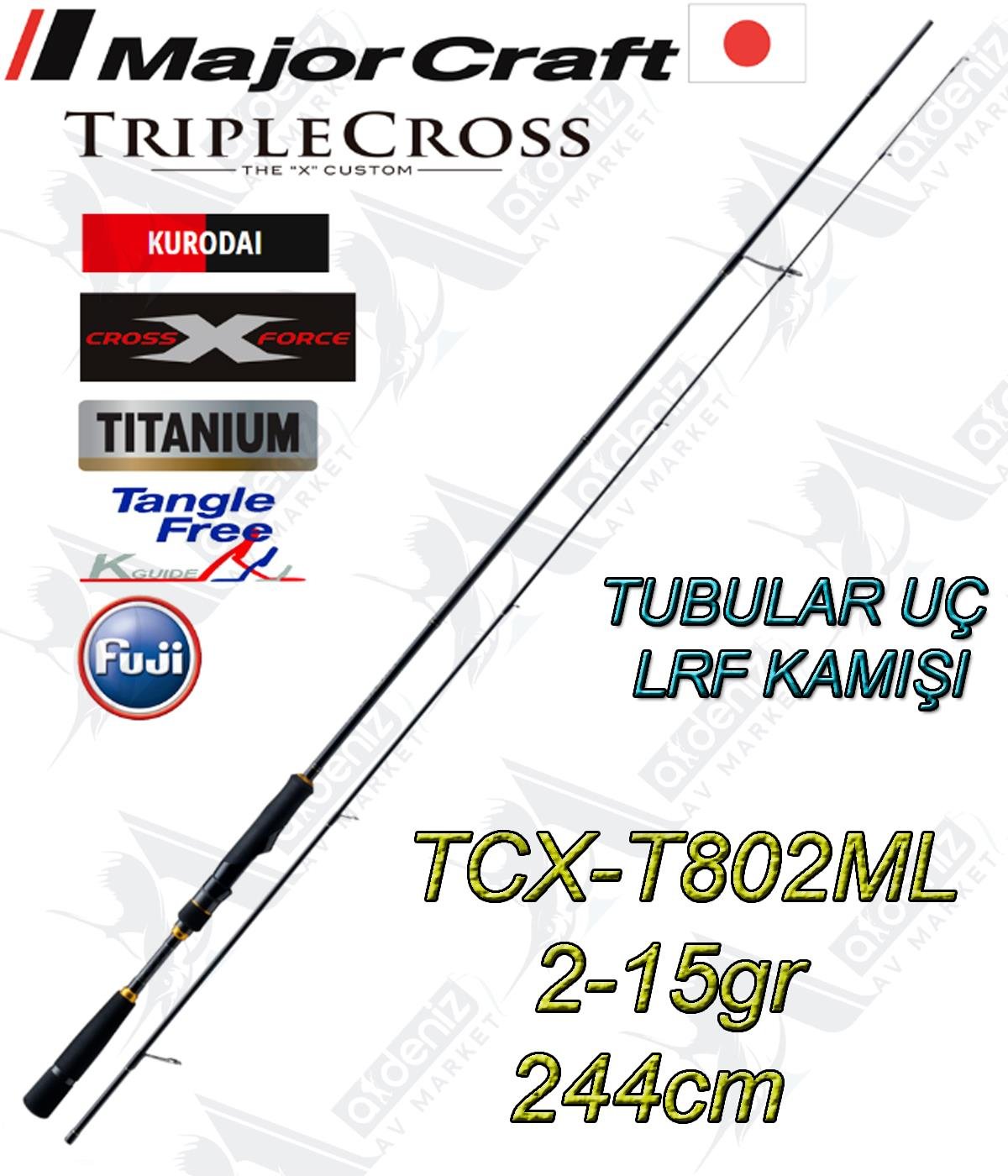 Major Craft New Triple Cross TCX-T802ML/KR Kurodai Light Game Kamış 2-15 gr 244cm (Tubular Uç)MAJOR CRAFT