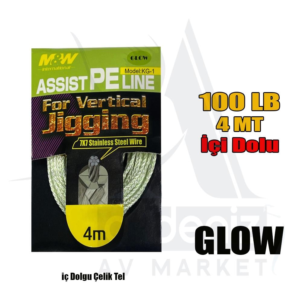 M&W Jigging Assist PE Line KG-1 Assist İpi 100 lb 4 mt GLOW Assist LineM&W
