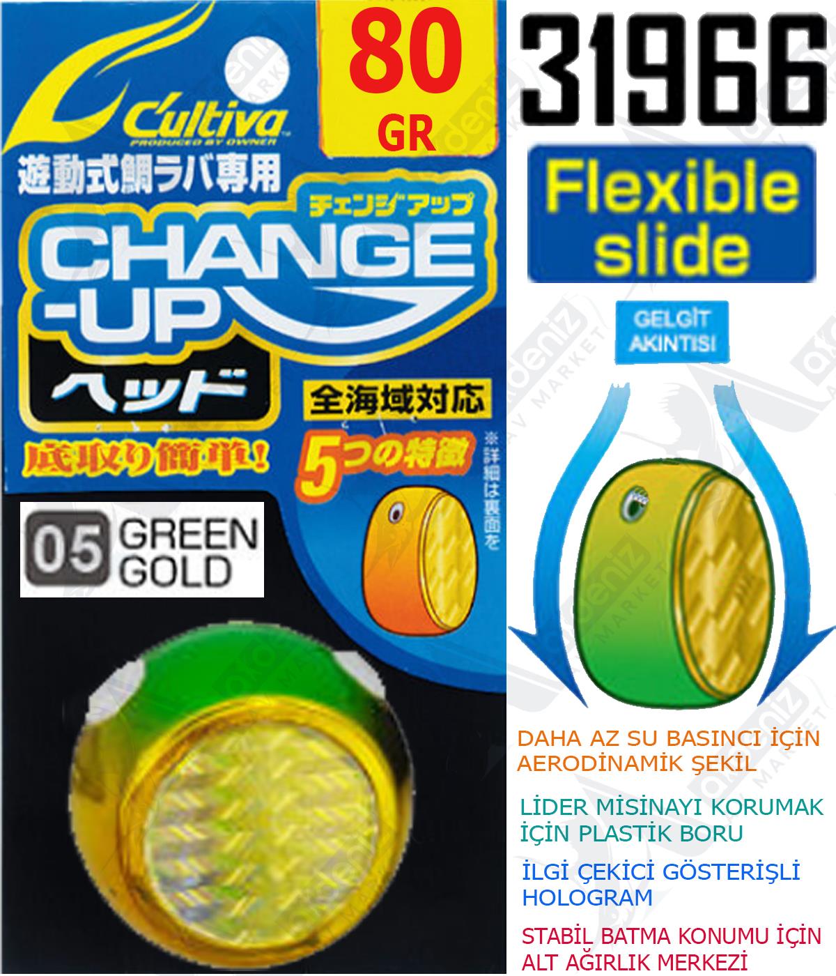 Owner Cultiva Tai Rubber Slider Kafa 31966 Change Up Head 80gr #05 Green GoldCULTİVA