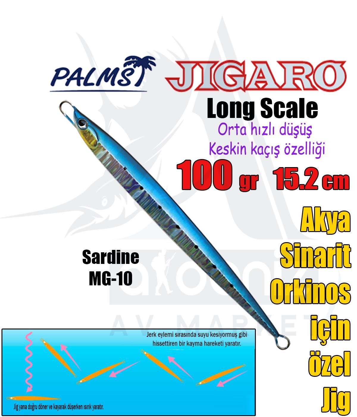 PALMS Jigaro Long Scale 100gr 15.8cm Jig Yem Color: MG-10 SardinePALMS