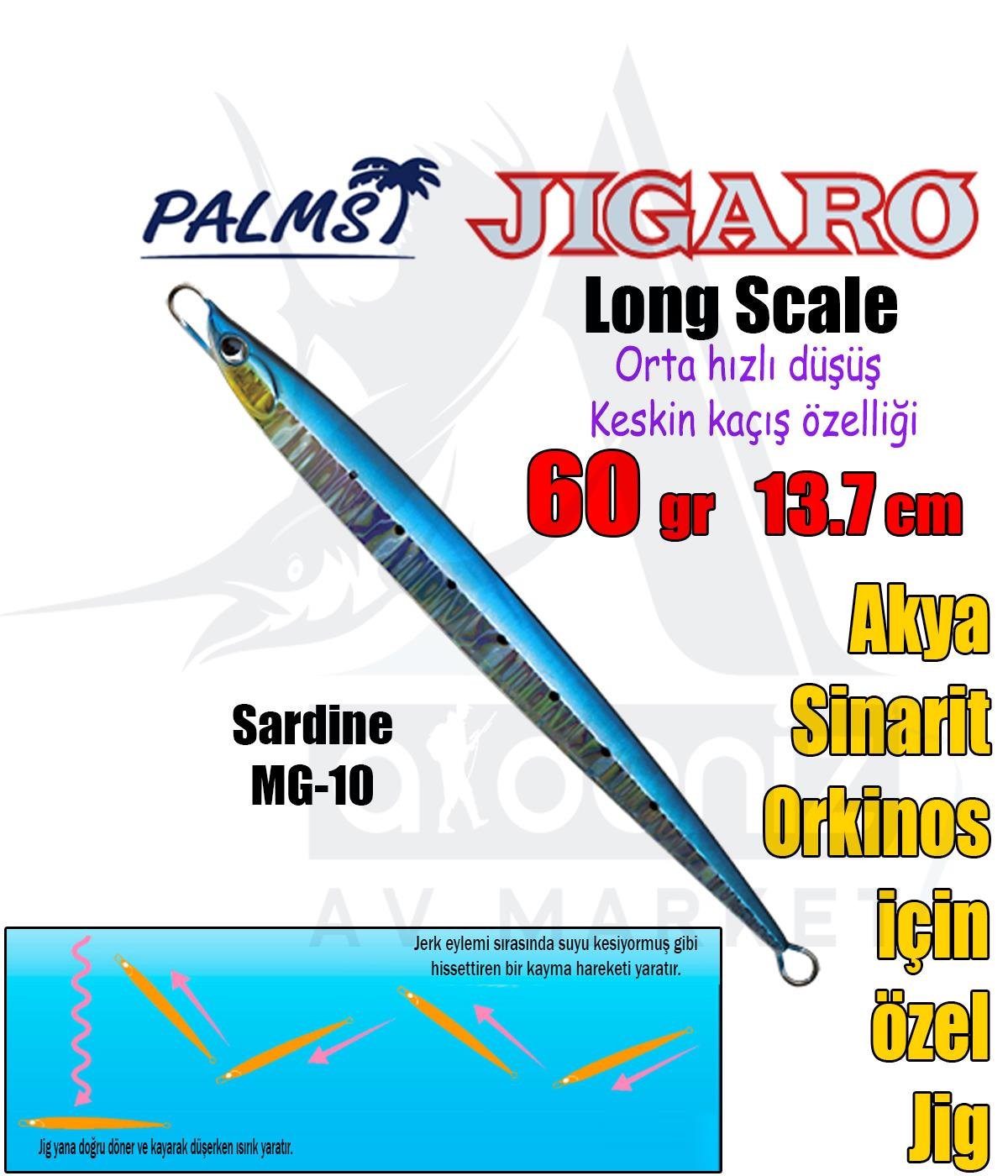 PALMS Jigaro Long Scale 60gr 13.7cm Jig Yem Color: MG-10 SardinePALMS
