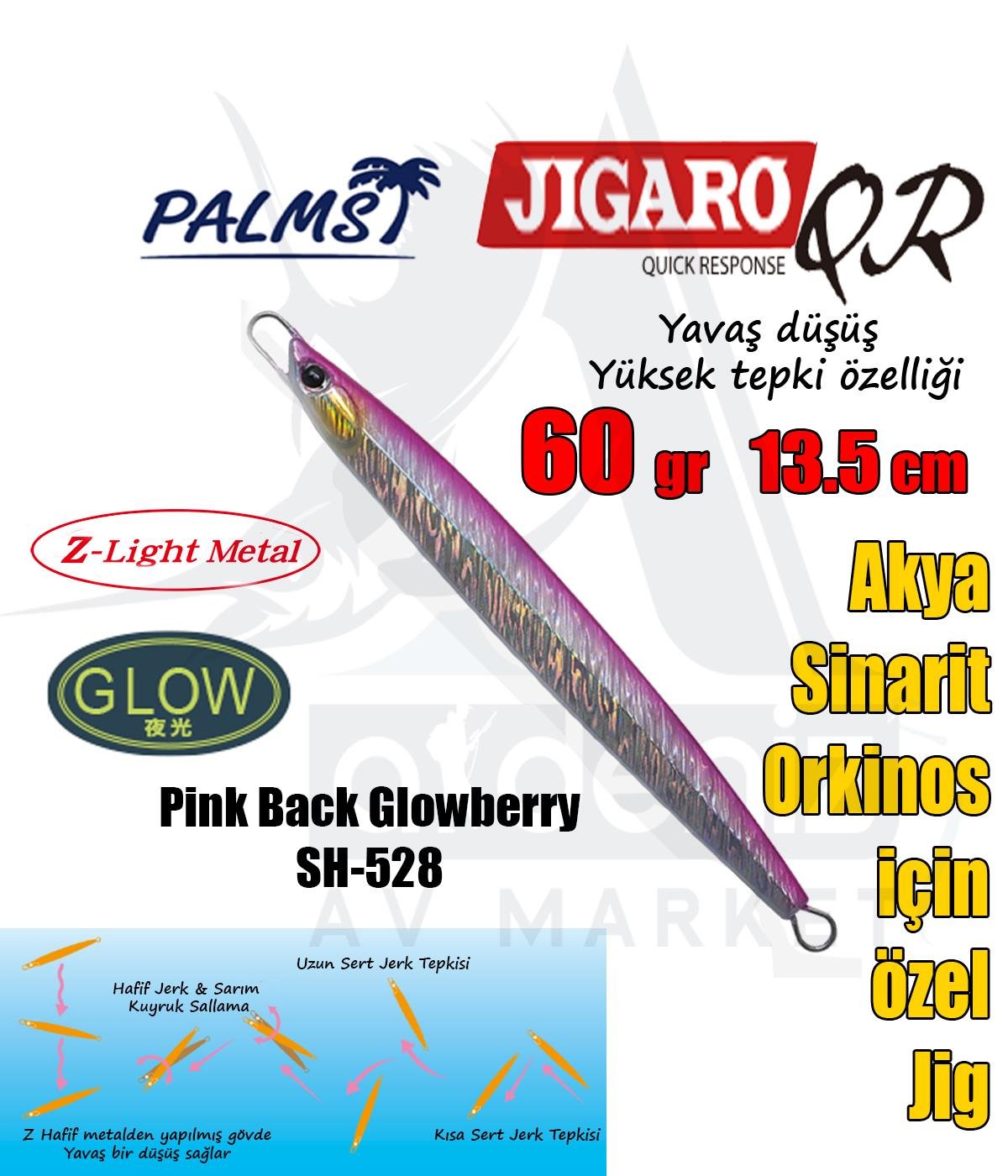 PALMS Jigaro QR Quick Response 60gr 13.5cm Jig Yem Color: SH-528 Pink Back GlowberryPALMS