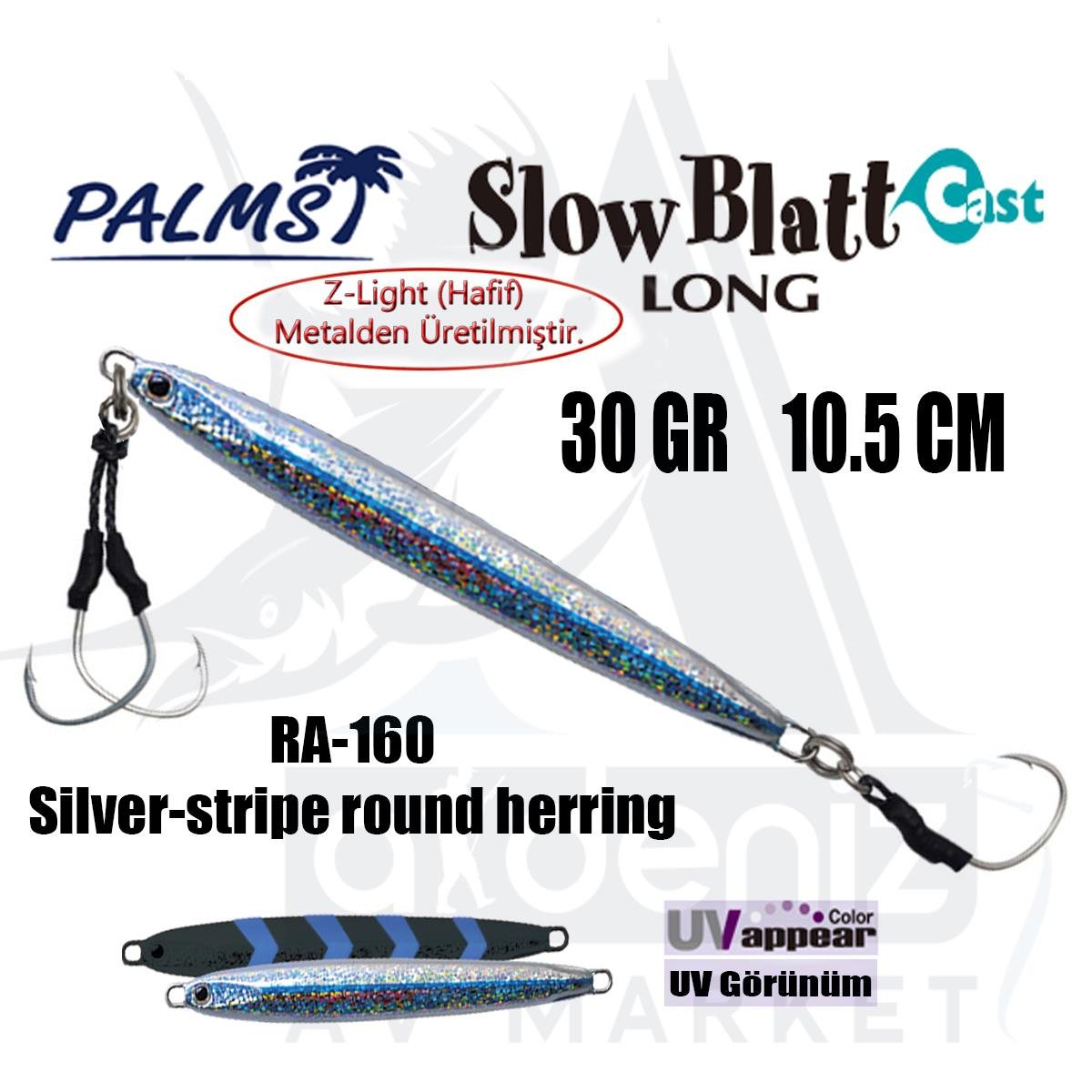 PALMS Slow Blatt Cast Long Jig 30gr 10.5cm Jig Yem Color: RA-160 UV Silver-stripe RoundPALMS
