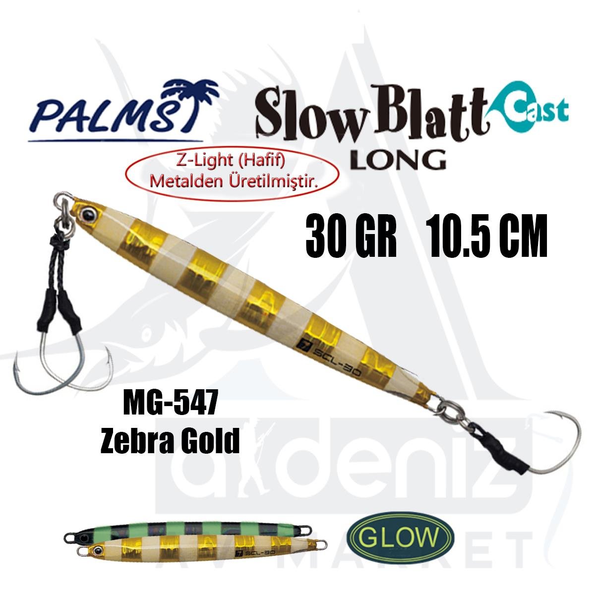 PALMS Slow Blatt Cast Long Jig 30gr 10.5cm Jig Yem Color: MG-547 Zebra GoldPALMS