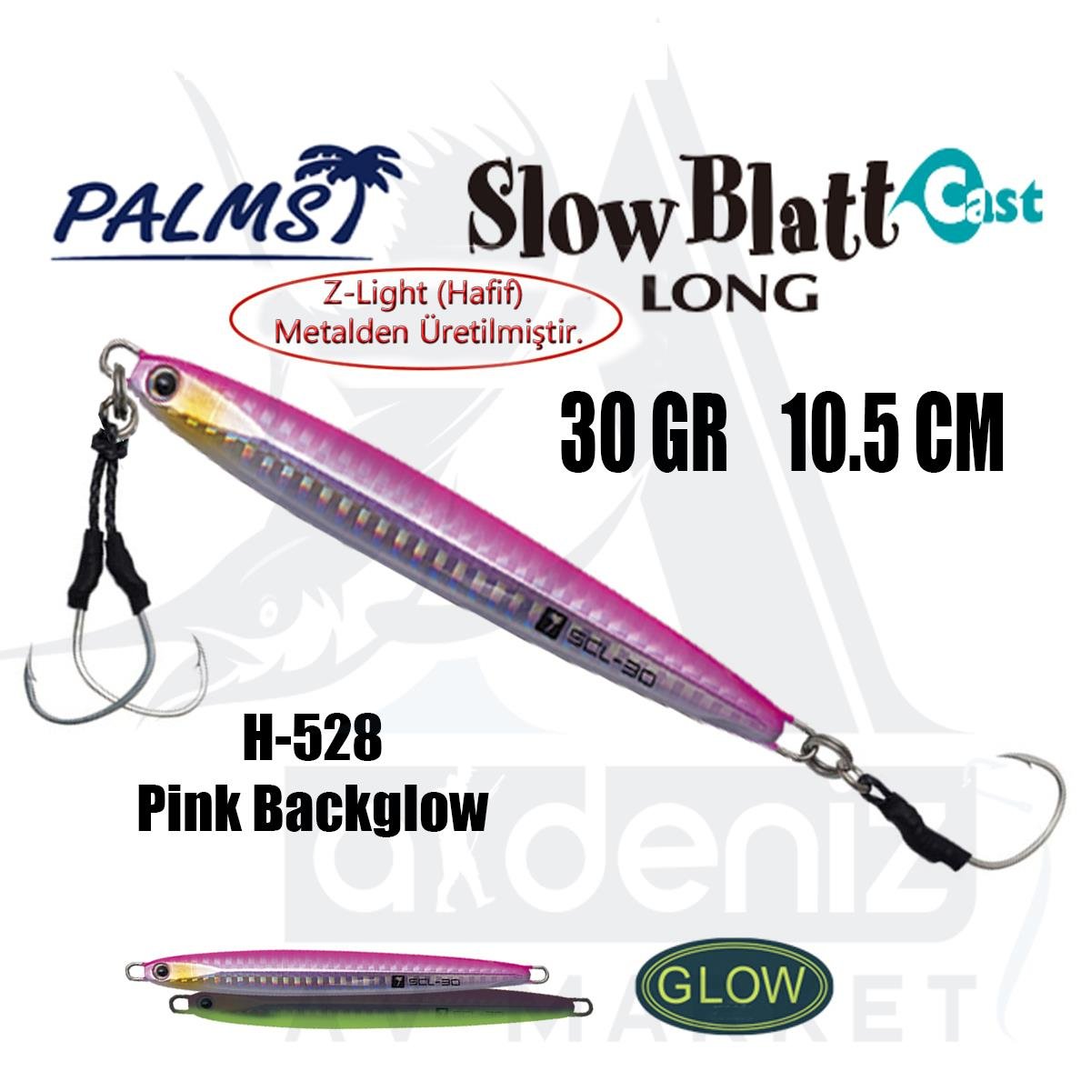 PALMS Slow Blatt Cast Long Jig 30gr 10.5cm Jig Yem Color: H-528 Pink BackglowPALMS