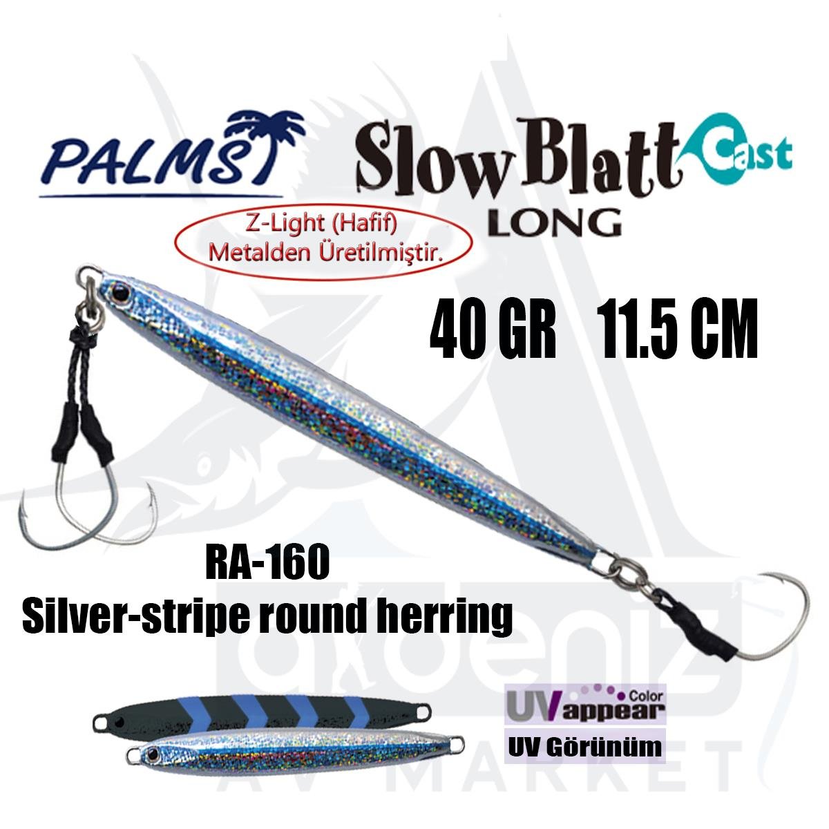 PALMS Slow Blatt Cast Long Jig 40gr 11.5cm Jig Yem Color: RA-160 UV Silver-stripe RoundPALMS