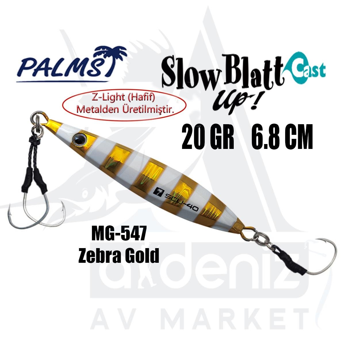 PALMS Slow Blatt Cast UP Jig 20gr 6.8cm Jig Yem Color: MG-547 Zebra GoldPALMS