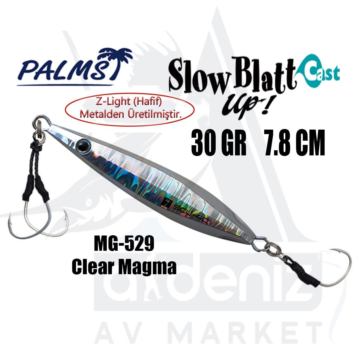 PALMS Slow Blatt Cast UP Jig 30gr 7.8cm Jig Yem Color: MG-529 Clear MagmaPALMS