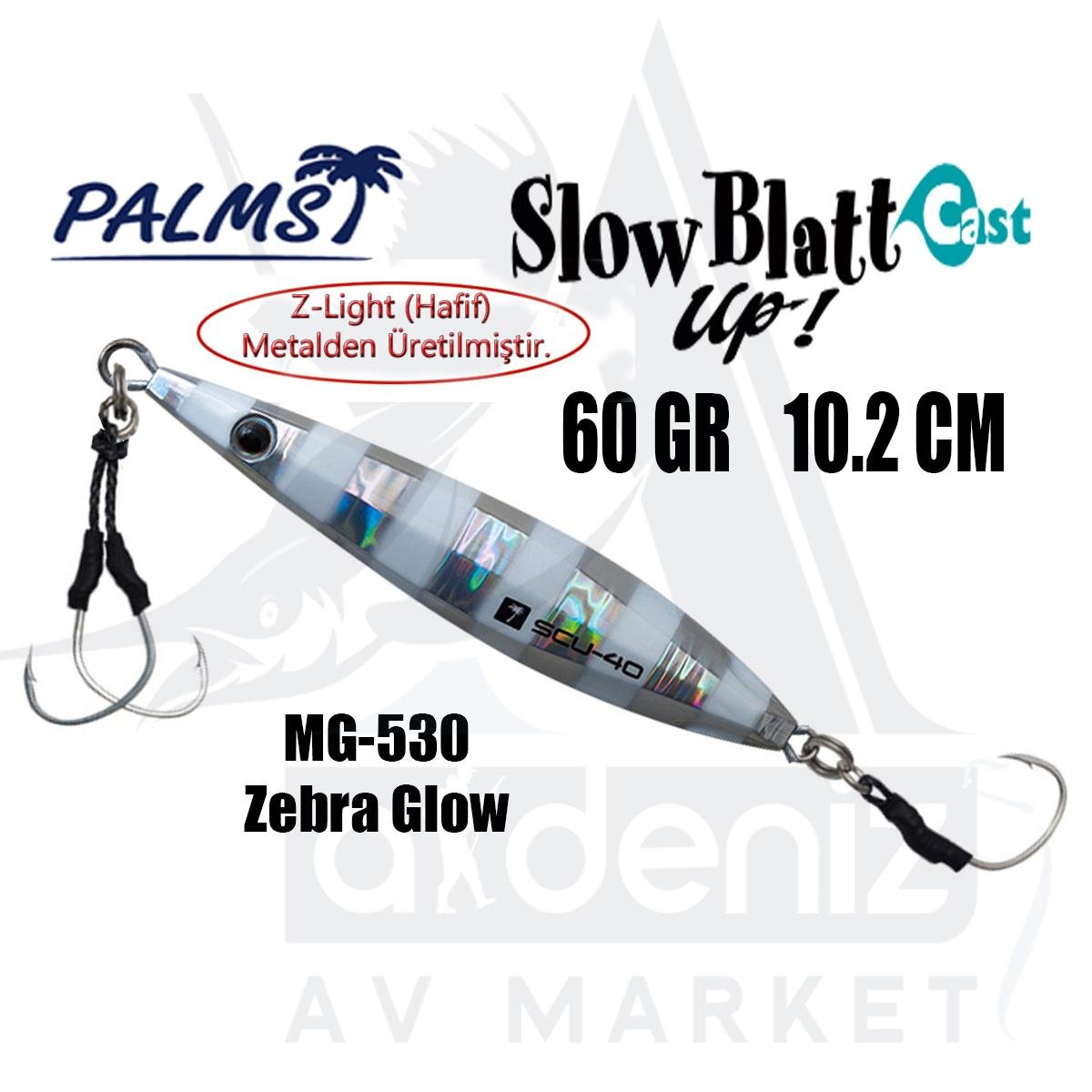 PALMS Slow Blatt Cast UP Jig 60gr 10.2cm Jig Yem Color: MG-530 Zebra GlowPALMS