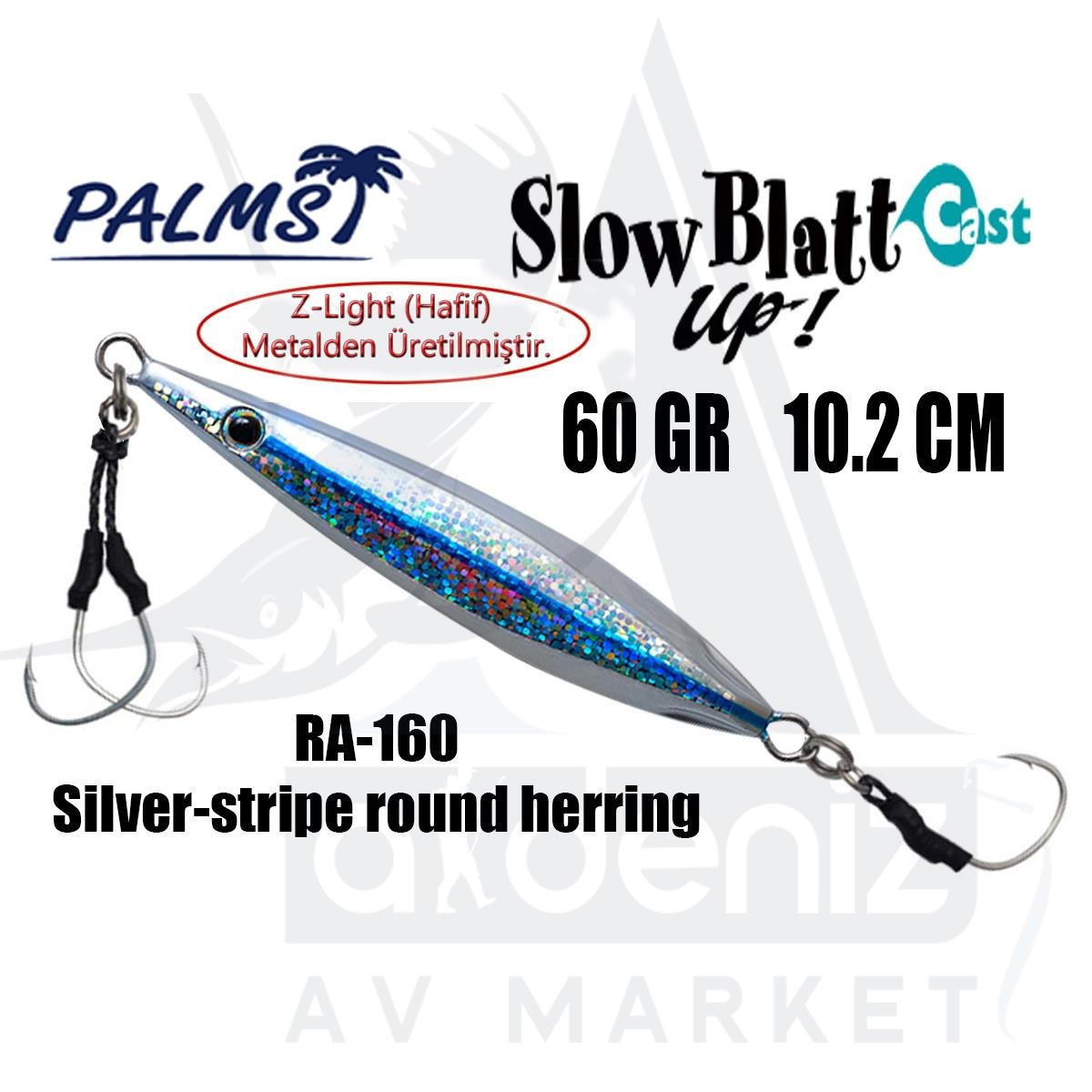 PALMS Slow Blatt Cast UP Jig 60gr 10.2cm Jig Yem Color: RA-160 Silver-stripe round herringPALMS