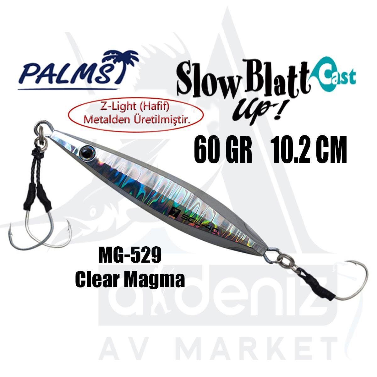 PALMS Slow Blatt Cast UP Jig 60gr 10.2cm Jig Yem Color: MG-529 Clear MagmaPALMS