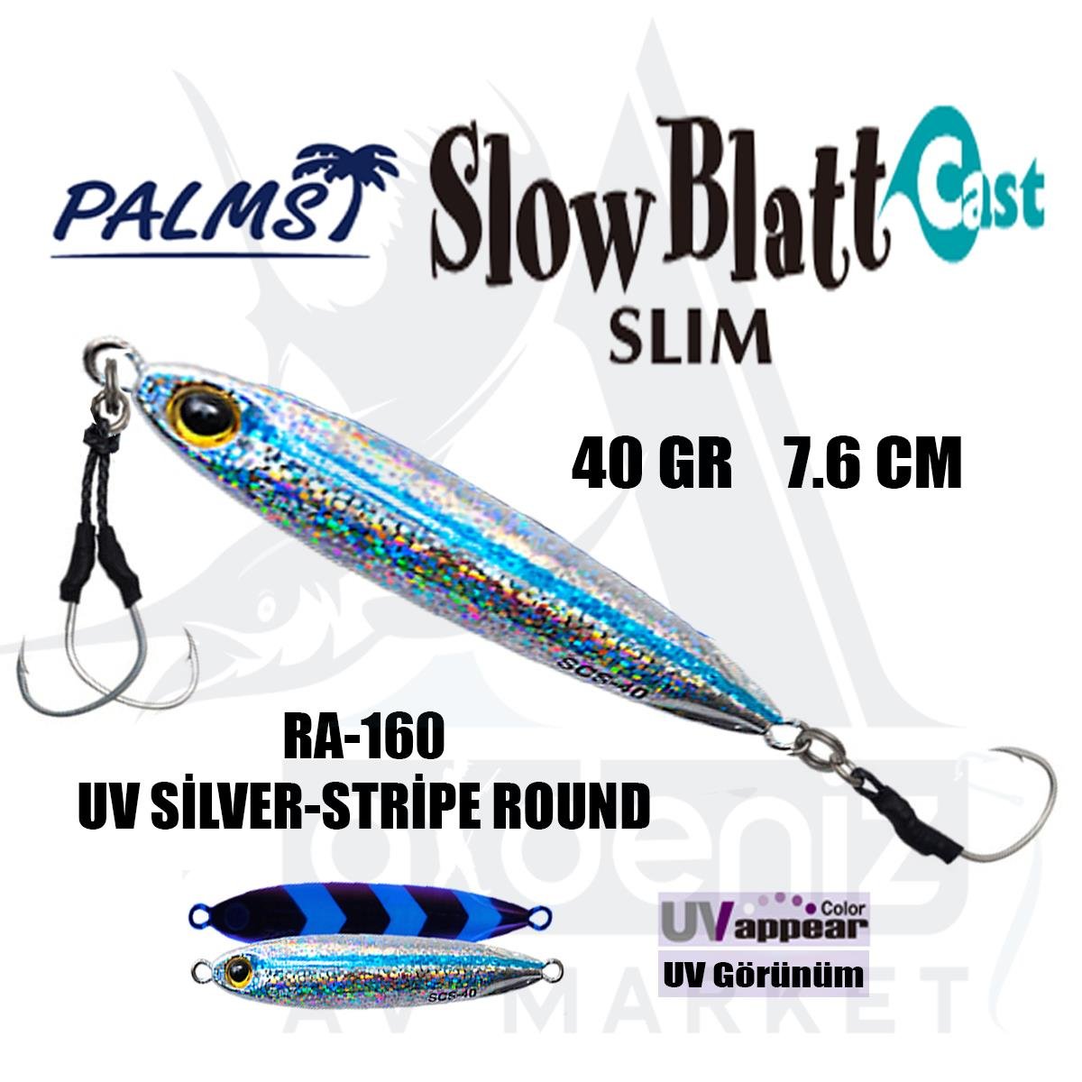 PALMS Zetz Slow Blatt Cast Slim Jig 40gr 7.6cm Jig Yem Color: RA-160 UV Silver-stripe RoundPALMS
