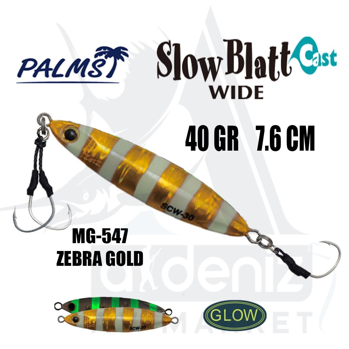 PALMS Zetz Slow Blatt Cast Wide Jig 40gr 7.6cm Jig Yem Color: MG-547 Zebra GoldPALMS