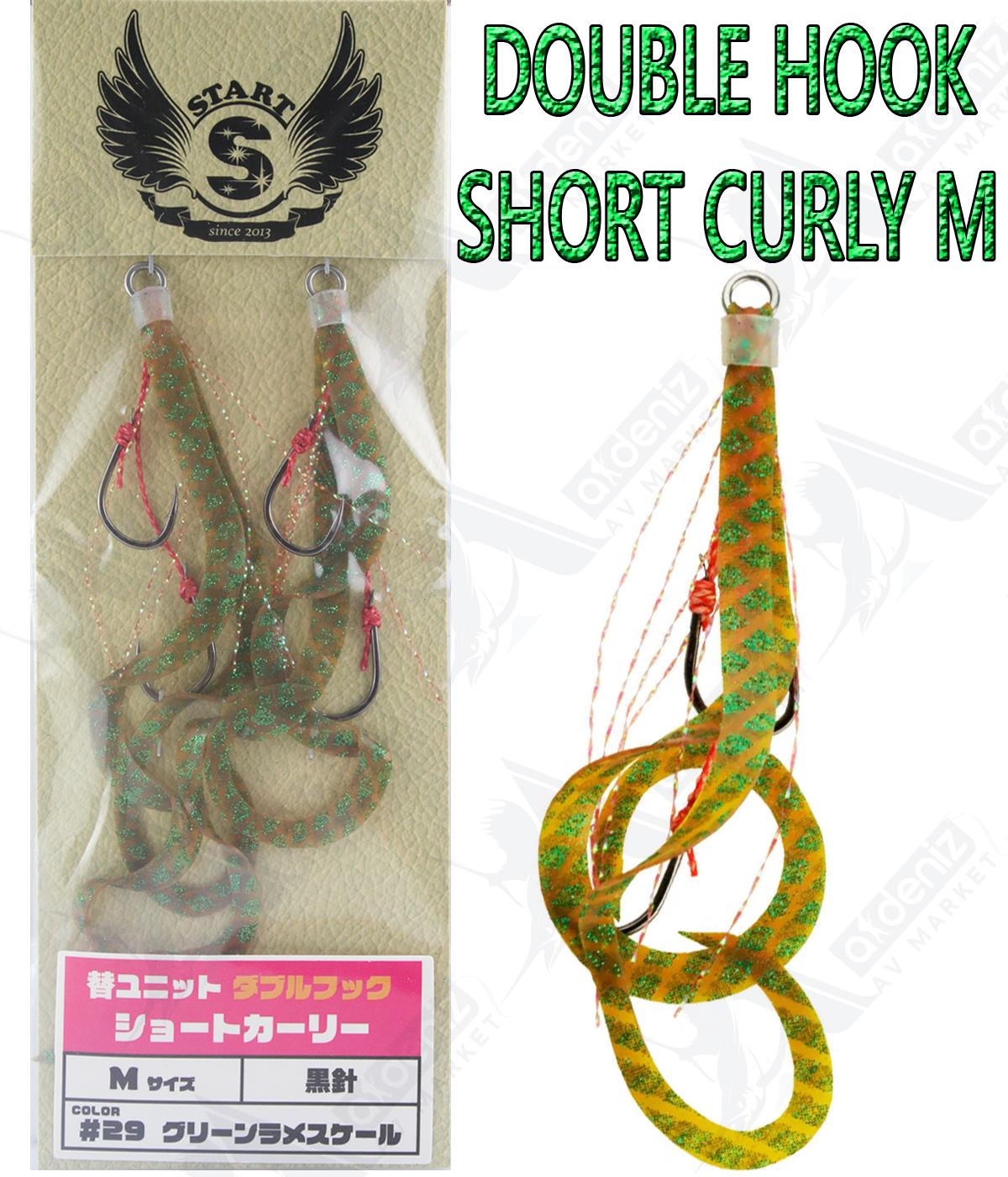 Start Double Hook Short Curly-M Tai Rubber Skirt / Etek 2'li Paket #29 Green Glitter ScaleSTART