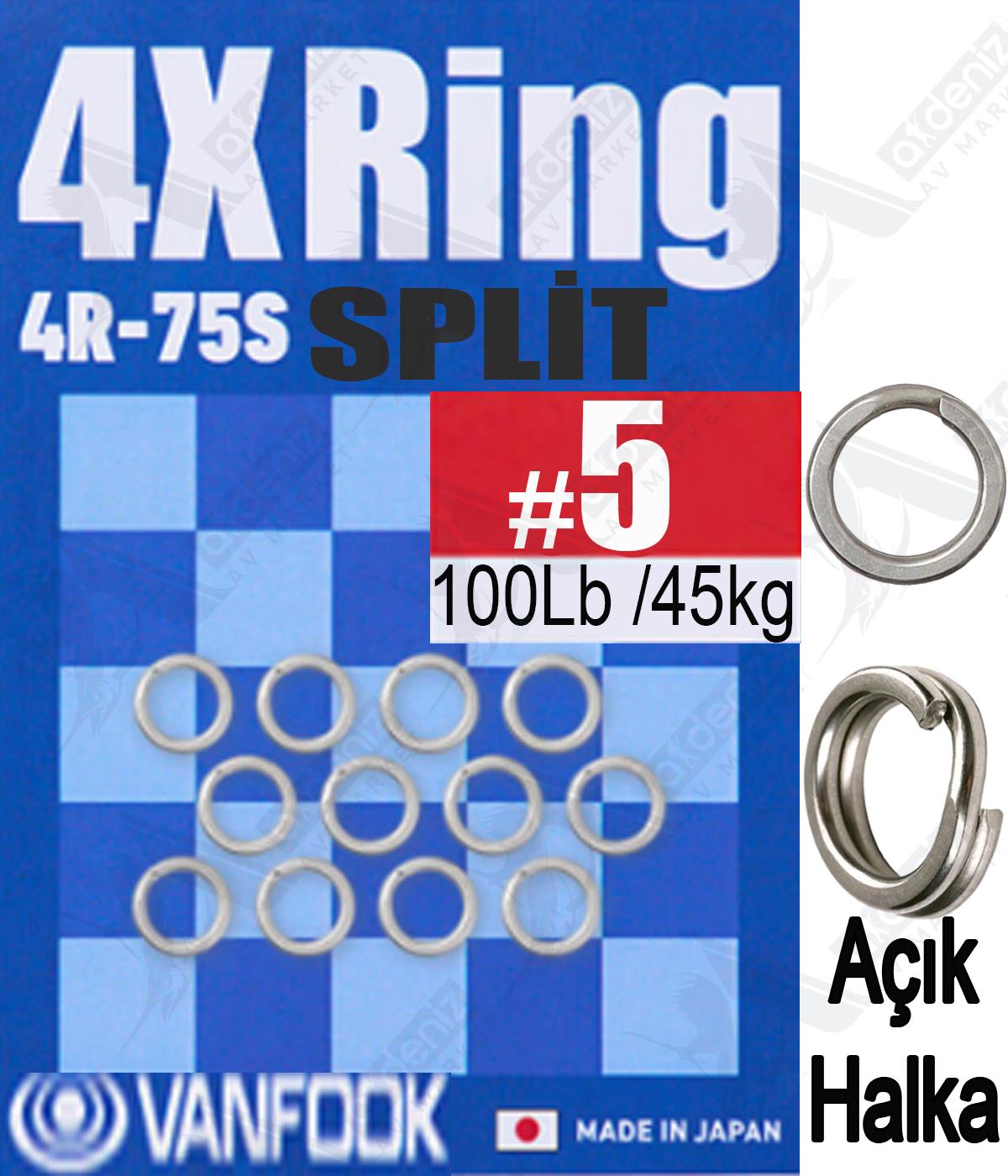 Vanfook 4R-75S 4X Split Ring (Açık-Geçmeli Halka) 10'lu Paket #5VANFOOK
