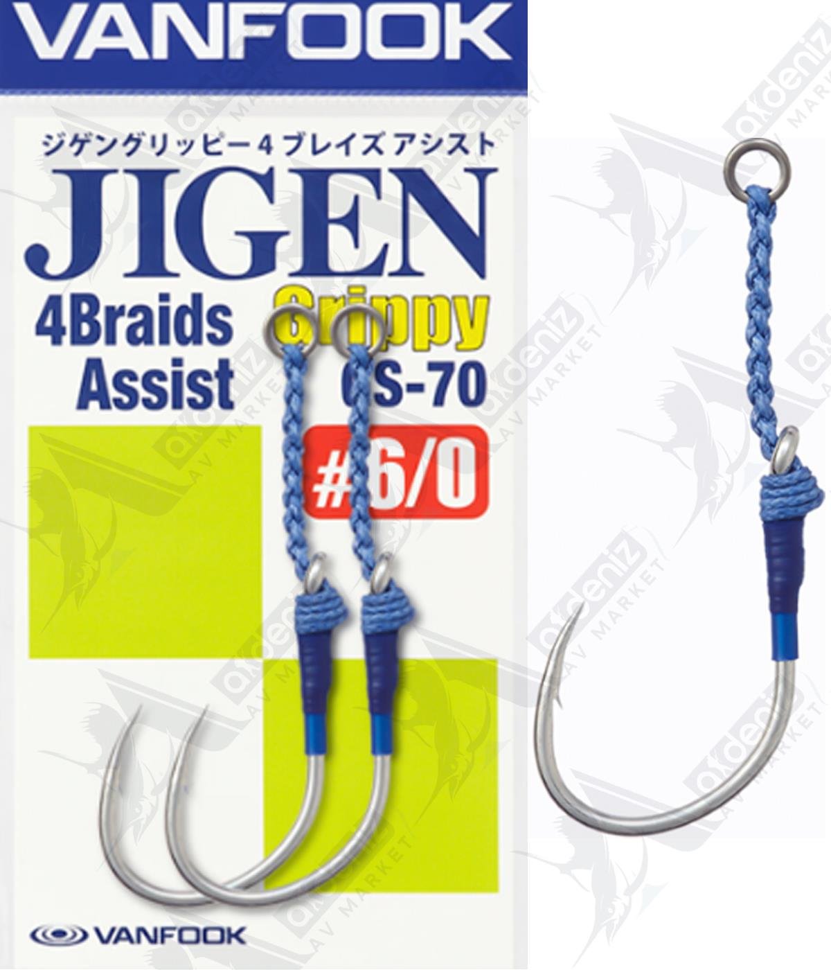 Vanfook Jigen Grippy 4 Braids Single Assist Hook GS-70 (Tekli 2 Adet Jig Assist İğnesi) #6/0VANFOOK