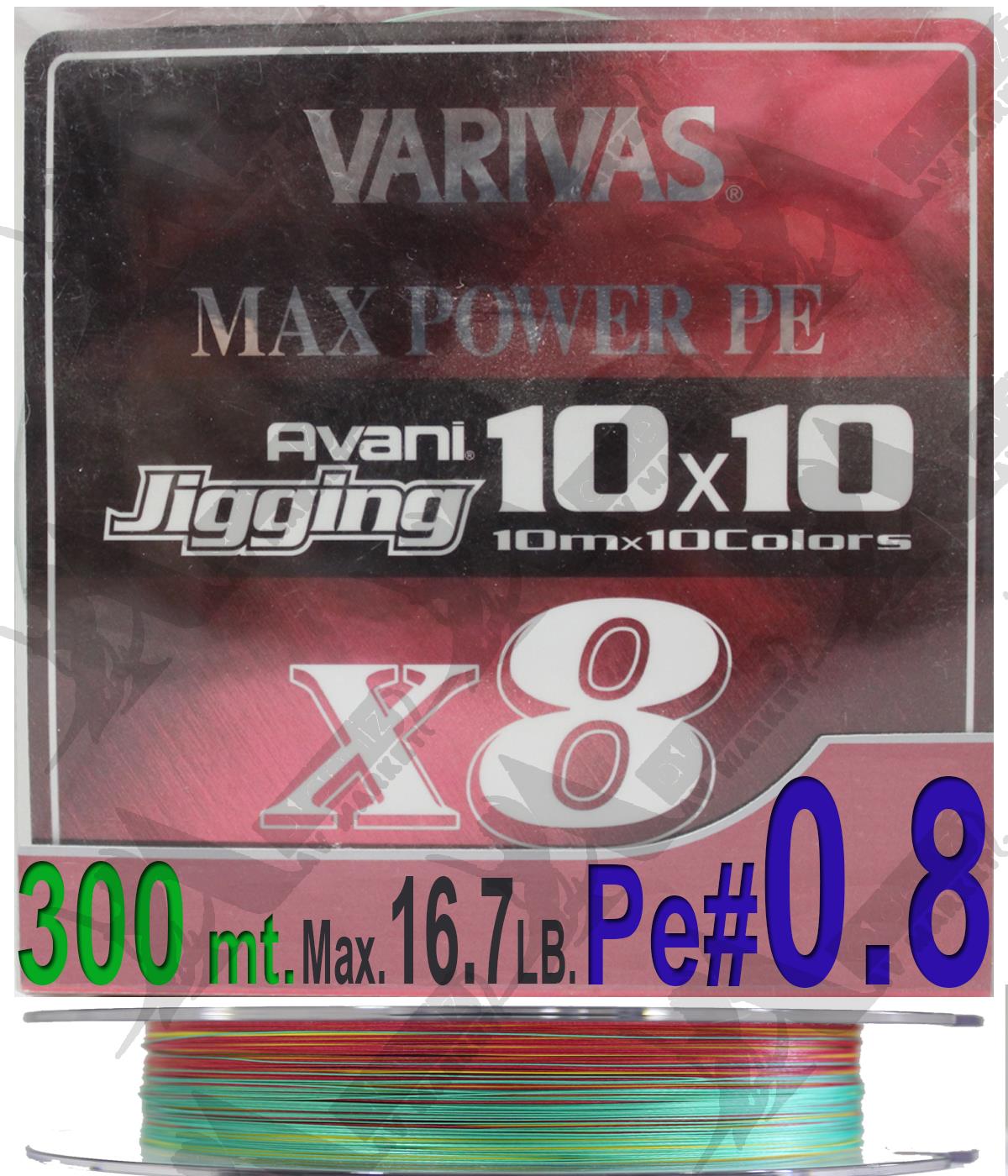 Varivas Avani Jigging 10x10 Max Power X8 PE#0.8 0.148mm 16.7Lb 300Mt Multicolor İp MisinaVARİVAS