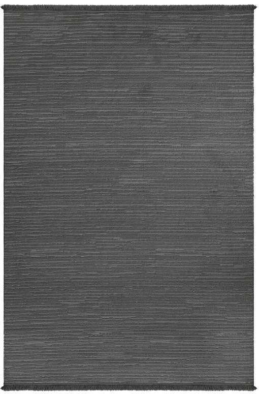 Bukle 1120 Kendinden Doğal Çizgili Saçaklı Antrasit Renk Minimalist ve Modern Tarzda Halı