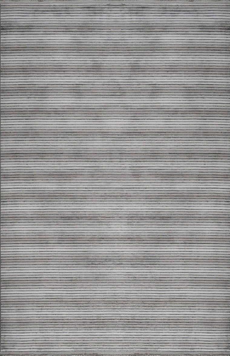 Cool 402 Gri Renkli Doğal Çizgili Yumuşak Dokulu Kaymaz Tabanlı Modern Tarz Kilim