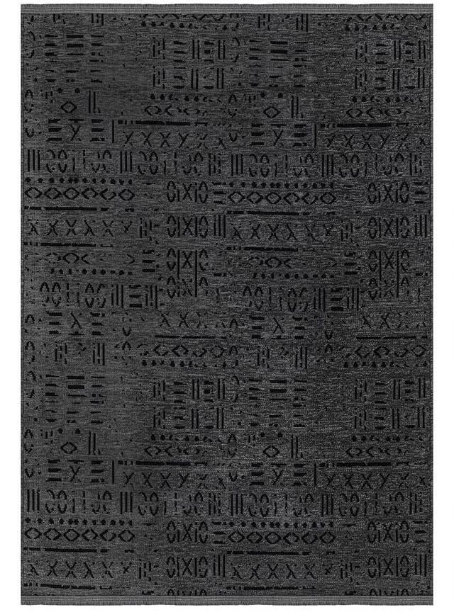 Cool 403 Antrasit Renkli Etnik Desenli Yumuşak Dokulu Kaymaz Tabanlı Modern İskandinav Tarz Kilim