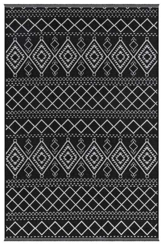 Cool 405 Geometrik Desenli İskandinav Tarz Yumuşak Dokulu Siyah Renkli Kaymaz Tabanlı Kilim