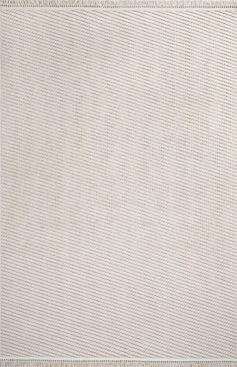 Dizayn 1063 Sade Minimalist Bej Renk Spor Saçaklı Modern Halı