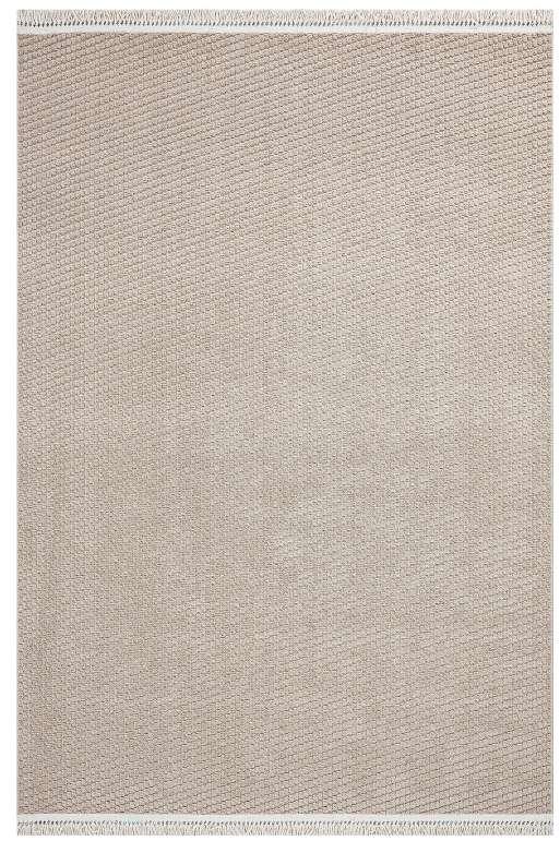 Dizayn 1063 Sade Minimalist Vizon Renk Spor Saçaklı Modern Halı