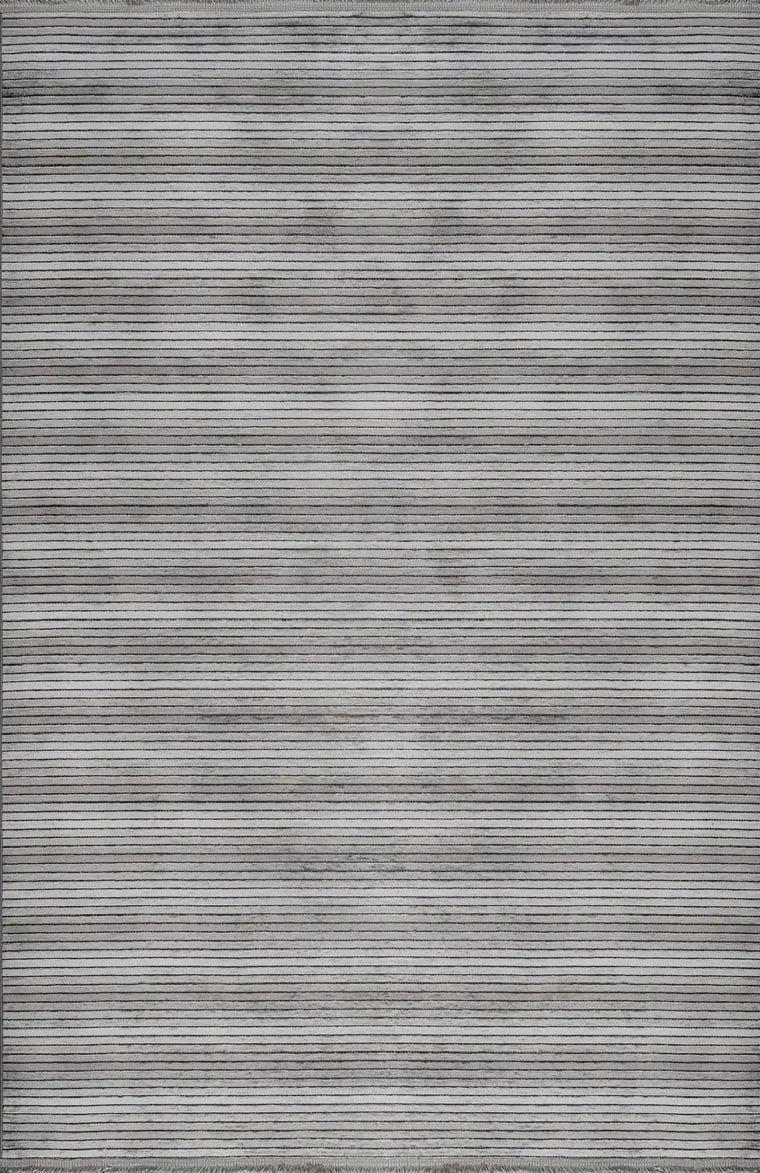 Cool 402 Gri Renkli Doğal Çizgili Yumuşak Dokulu Kaymaz Tabanlı Modern Tarz Kilim