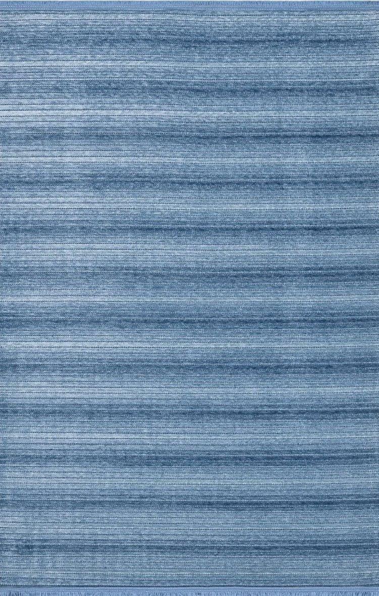 Cool 402 Mavi Renkli Doğal Çizgili Yumuşak Dokulu Kaymaz Tabanlı Modern Tarz Kilim