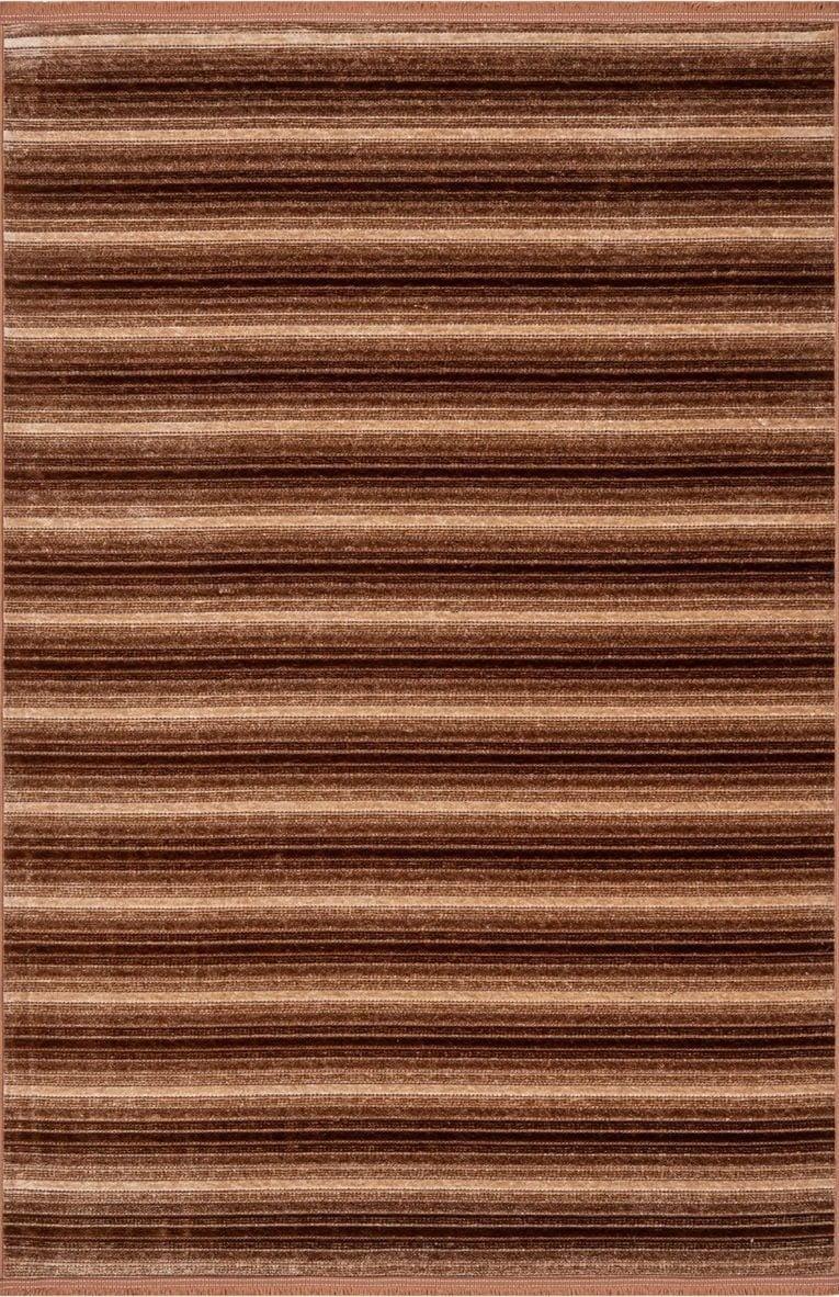 Cool 402 Taba Renkli Doğal Çizgili Yumuşak Dokulu Kaymaz Tabanlı Modern Tarz Kilim
