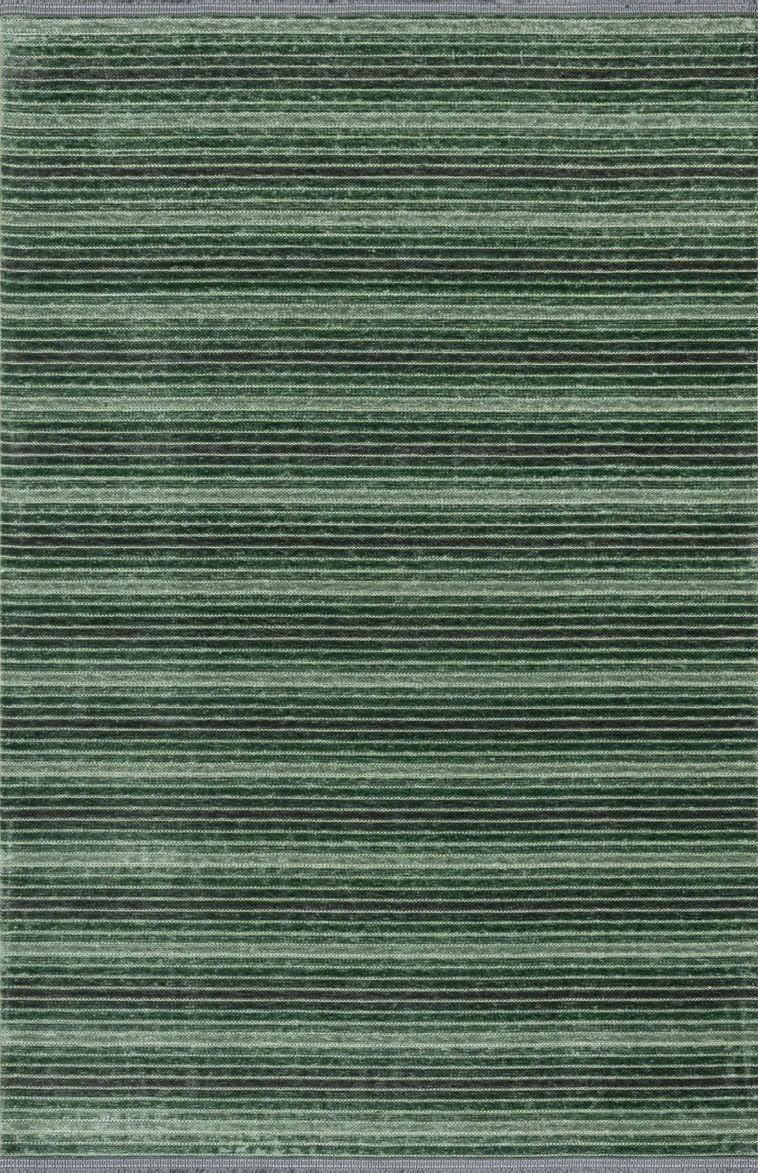Cool 402 Yeşil Renkli Doğal Çizgili Yumuşak Dokulu Kaymaz Tabanlı Modern Tarz Kilim
