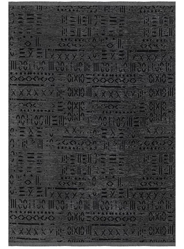 Cool 403 Antrasit Renkli Etnik Desenli Yumuşak Dokulu Kaymaz Tabanlı Modern İskandinav Tarz Kilim
