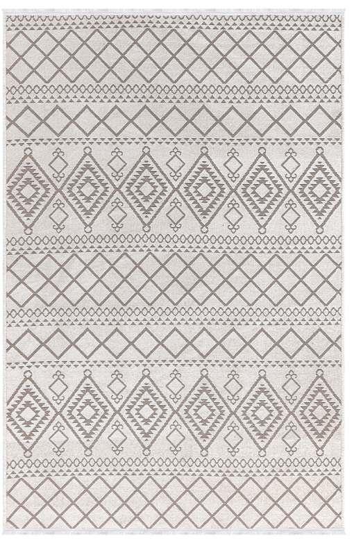 Cool 405 Geometrik Desenli İskandinav Tarz Yumuşak Dokulu Krem Renkli Kaymaz Tabanlı Kilim