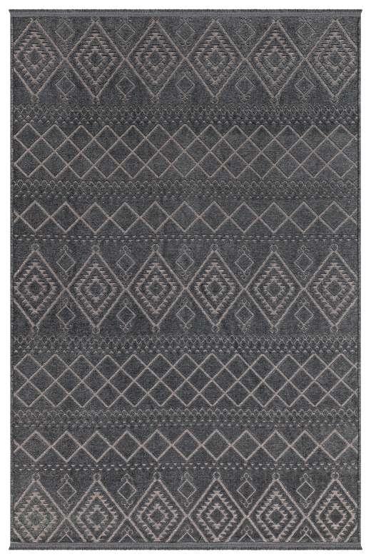 Cool 405 Geometrik Desenli İskandinav Tarz Yumuşak Dokulu Antrasit Renkli Kaymaz Tabanlı Kilim