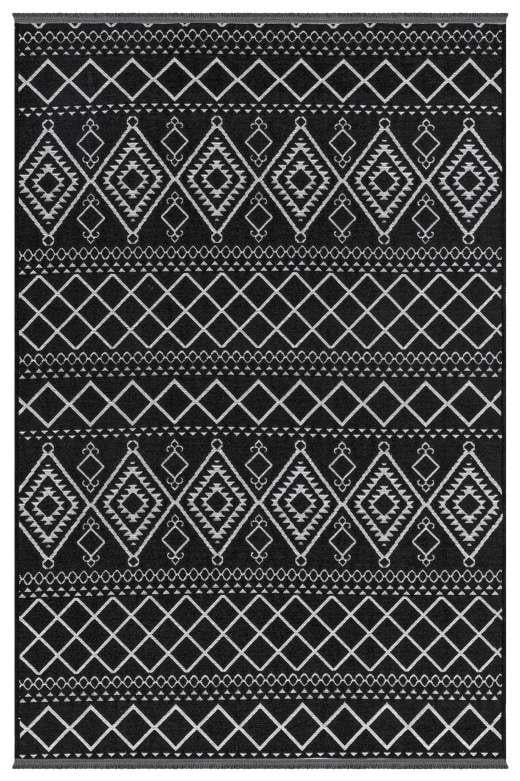 Cool 405 Geometrik Desenli İskandinav Tarz Yumuşak Dokulu Siyah Renkli Kaymaz Tabanlı Kilim