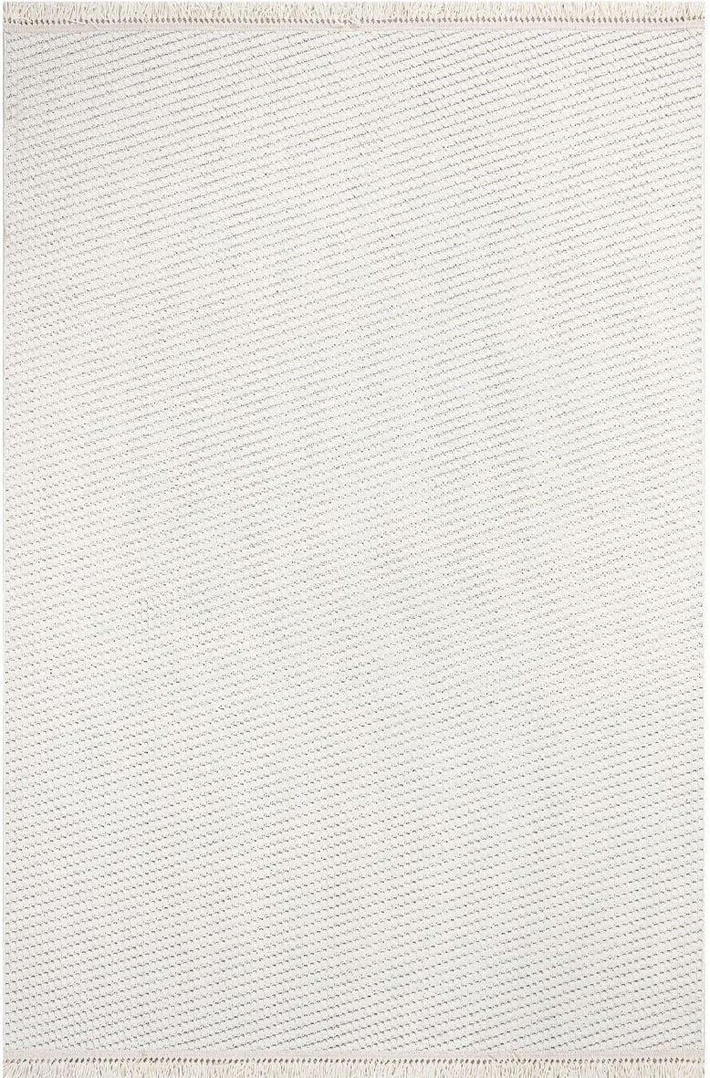 Dizayn 1063 Sade Minimalist Krem Renk Spor Saçaklı Modern Halı