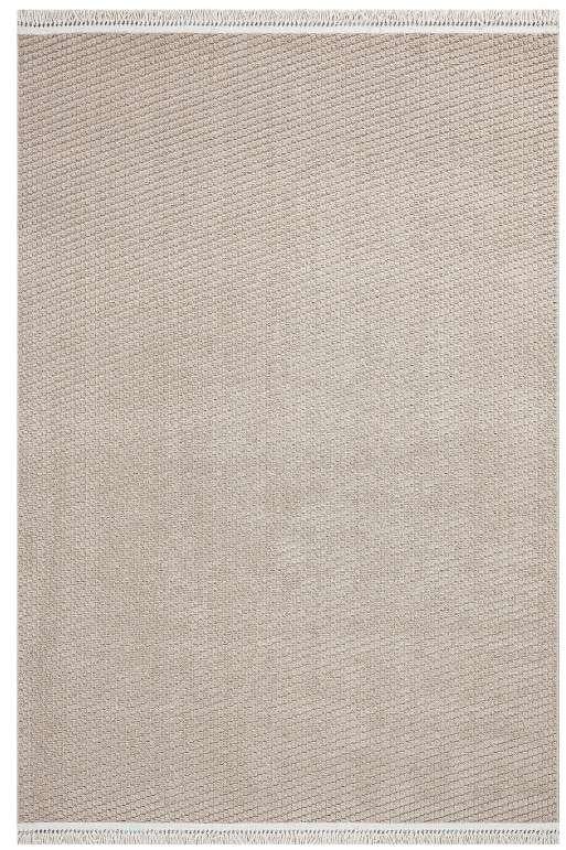 Dizayn 1063 Sade Minimalist Vizon Renk Spor Saçaklı Modern Halı