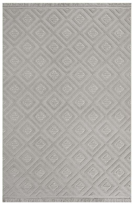 Dizayn 1089 Geometrik Desenli Spor Saçaklı Gri Renk Halı