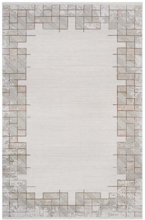 Piraye 1081 %100 Akrilik İplik Bej Renk Minimalist Saçaklı Geometrik Bordürlü Halı