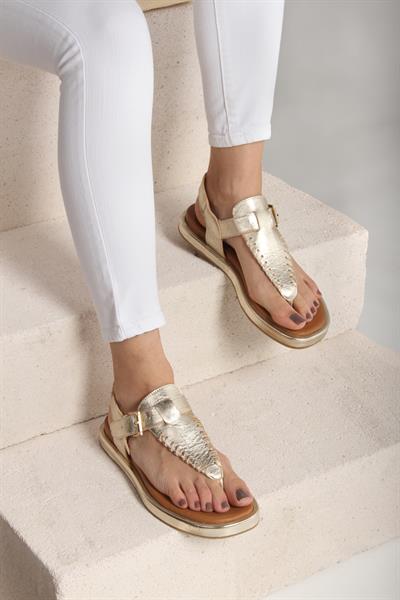 SandaletKadın Gold Hakiki Deri Sandalet