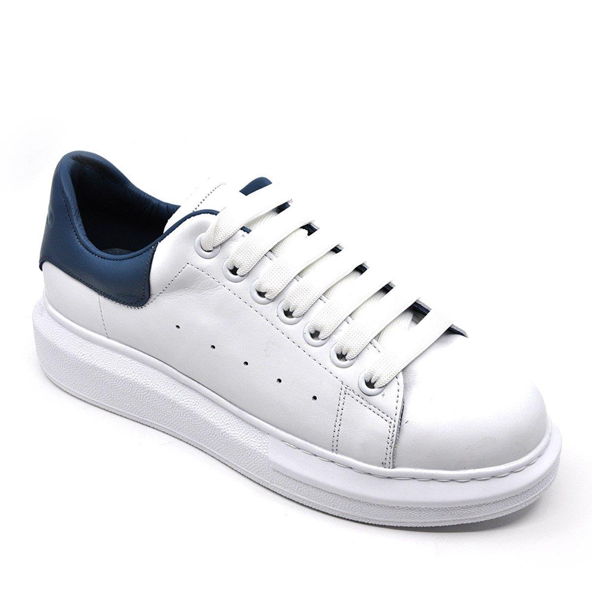 Fosco Hakiki Deri Erkek Sneaker Ayakkabı Beyaz Mavi 9838