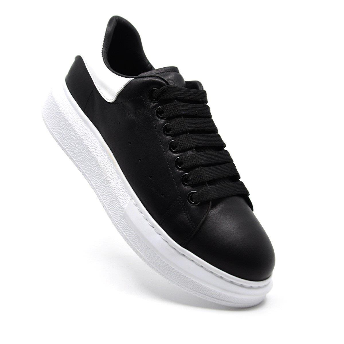 Fosco Hakiki Deri Erkek Sneaker Ayakkabı Siyah Beyaz 9838