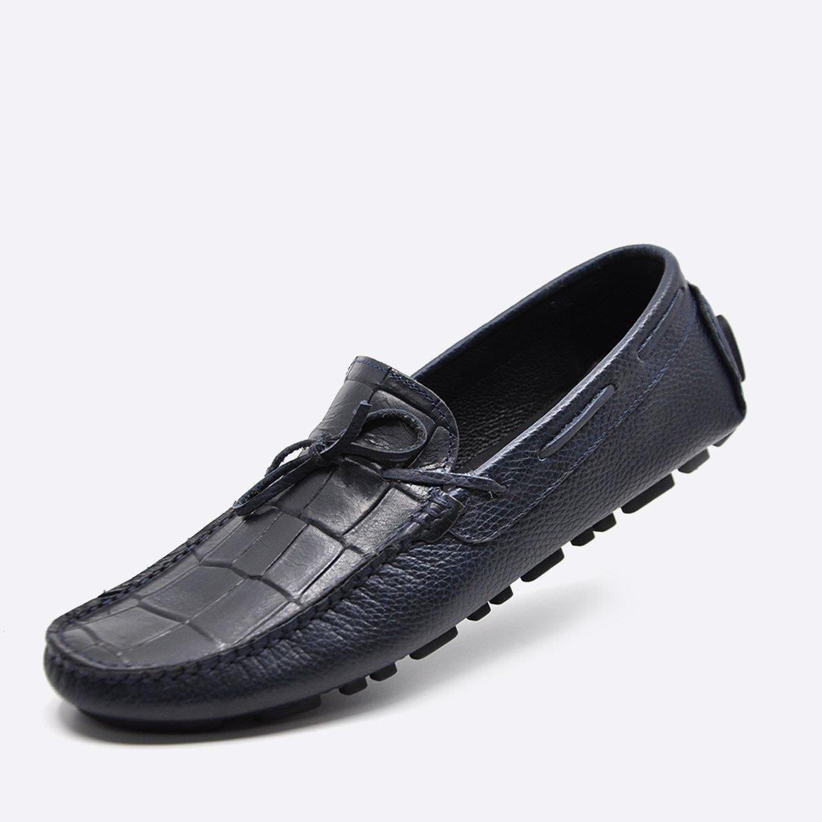 Fosco Hakiki Deri Lacivert Kroko Yazlık Loafer Erkek Ayakkabı 9845